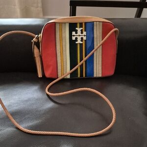 Tory Burch Red and Blue Striped Crossbody Bag